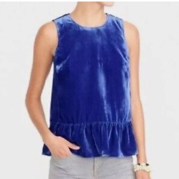 J. Crew Tops - J. Crew Drapey Velvet Sleeveless Peplum Hem Royal Blue Cobalt Tank Top sz 2